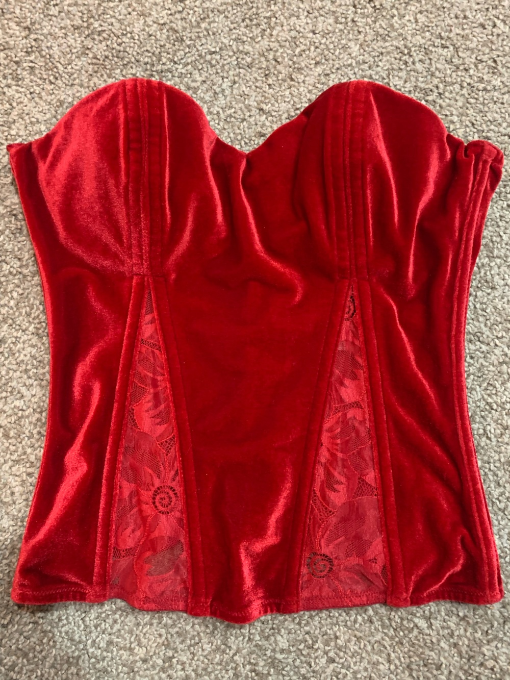 Red Velvet Lace Trim Bustier Top